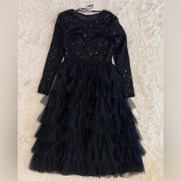 NWOT MAC DUGGAL Sequin Tiered Tulle Formal Wedding Cocktail Tea Length Dress 6 - Picture 4 of 8